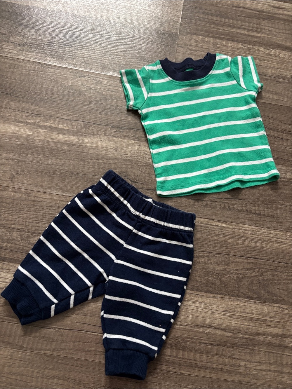Carter's Navy and Green Striped Baby Top 220 - Picture 3 of 4